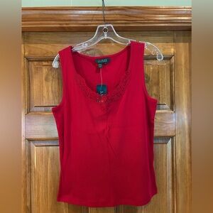 Lauren Ralph Lauren Red Lace-Trimmed Tank Top